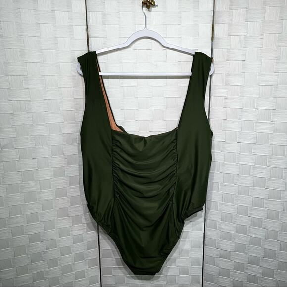 J. Crew Women’s Ruched Square Neck One Piece Swimsuit Safari Green Plus Size 24 - Picture 3 of 15